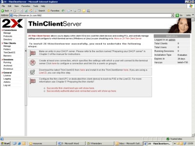 2X ThinClientServer PXES 3.1 screenshot