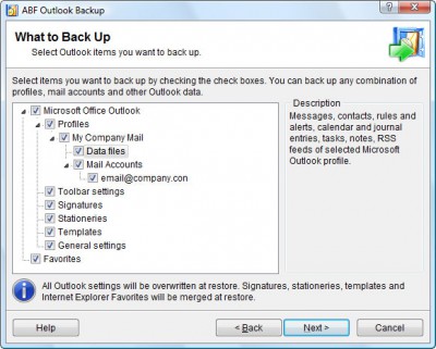 ABF Outlook Backup 3.21 screenshot