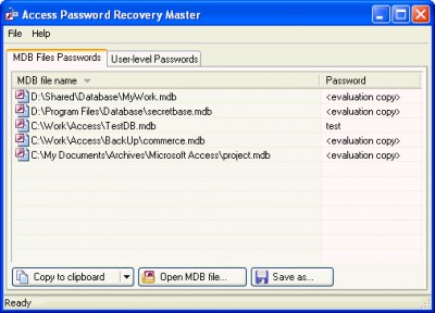 Access Password Recovery Master 1.0 screenshot