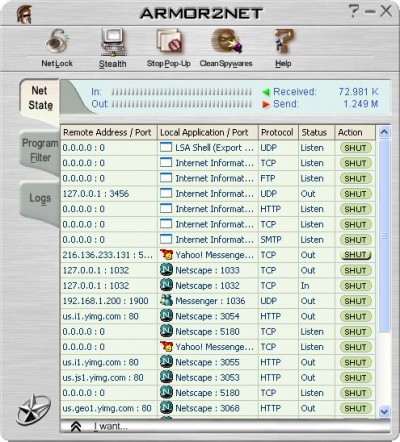 Armor2net Personal Firewall 3.12 screenshot