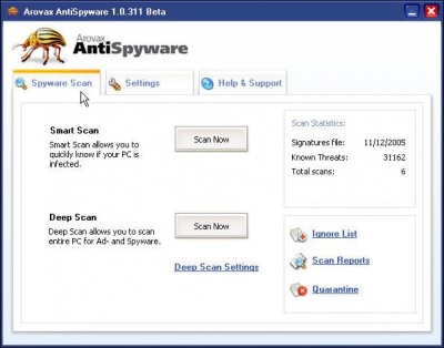 Arovax AntiSpyware 1.0.647 screenshot