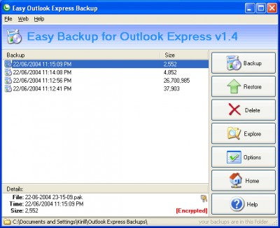 Backup for Outlook Express 2.365 screenshot
