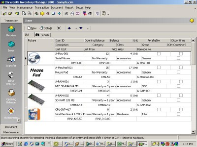 Chrysanth Inventory Manager 2001 3.0 screenshot