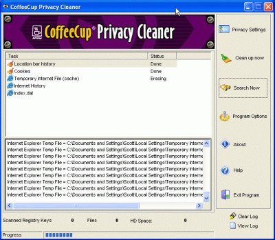 CoffeeCup Privacy Cleaner 2.0 screenshot