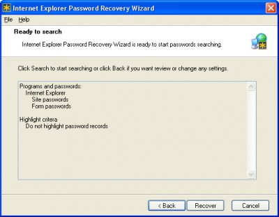 Internet Explorer Password Recovery Wizard 1.1 screenshot