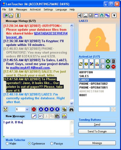 LanToucher Instant Messenger 1.3 screenshot