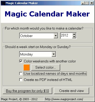 Magic Calendar Maker 3.5 screenshot