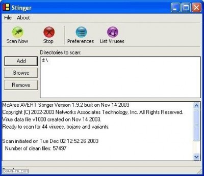 McAfee AVERT Stinger 2.5.9 screenshot