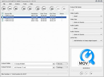 MOV to AVI MPEG WMV Converter 1.3.2 screenshot