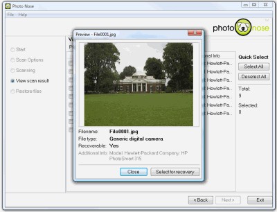 Photo Nose Image Recovery Software 2.0 screenshot