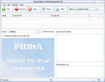 Puma Video To iPod Converter 2.2 screenshot