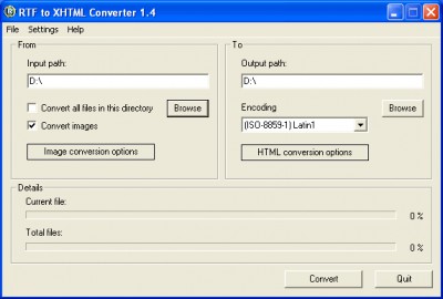 RTF to XHTML Converter 1.1 screenshot