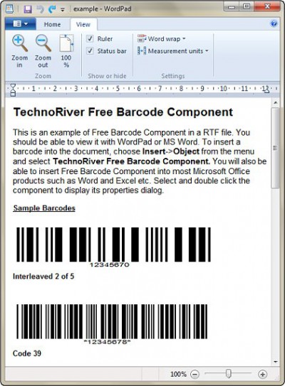 TechnoRiver Free Barcode Software Component 2.1 screenshot