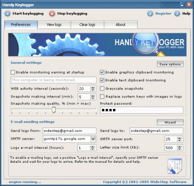 WideStep Handy Keylogger 3.24 screenshot