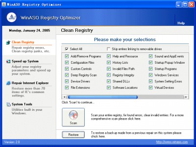 WinASO Registry Optimizer 2.0.6 screenshot